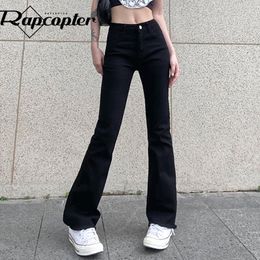 Jeans Rapcopter Y2K Casual Black Pants Tassel Denim Trouser Women High Waist Flare Pants Trendy Cargo Pants Harajuku Streetwear Retro