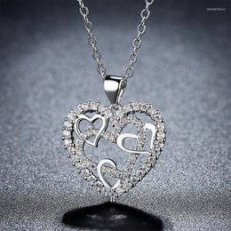 Chains Crystal Wedding Jewellery Heart Golden Silver Colour Necklace For Women Love Rose Gold Statement Valentine 's Day