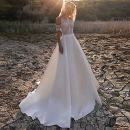 Party Dresses DREAM Satin Bohemian Wedding Dress For Brides 2023 Off The Shoulder Lace Halter Boho Bridal Gown With Detachable Sleeves T230502