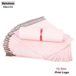 Mail Bags 50Pcs Pink Poly Mailer Waterproof Mailing Envelopes Self Seal Post Transport Thicken Courier Bag 16 Sizes 230428