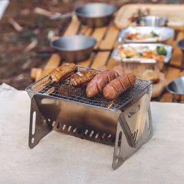 BBQ Tools Accessories Outdoor Picnic Portable Folding Stove Camping Equipment Stainless Steel Incinerator Grill Mini BBQ Charcoal Stove 230428