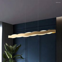 Chandeliers Modern LED Stainless Steel Wavy Strip Ceiling Light Gold Black Pendant Lamp Living Dining Room Hanging Decor