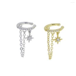 Backs Earrings Delicate No Piercing Women Fashion 1 Piece Ear Cuff Clip On Clear CZ North Star Long Tassel Chain Jewelry Gifts