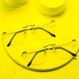 Sunglasses Unisex Anti Blue-ray Rimless Eyeglasses Classic Metal Frame Optical Glasses Ultralight Myopia Vision Care -1.0--4.0Sunglasses