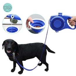 Leashes Multifunction Dog Leash With Water Bottle Bowl Poop Bags Hook Pet Puppy Walking Running Leads Roulette For Dogs Leash Rope