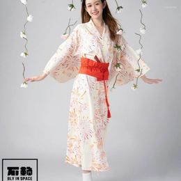 Ethnic Clothing Kimono Women Traditional Performance Dance Costume With Red Obi Asian Yukata Haori Cosplay Bathrobe Stage Pography Wear