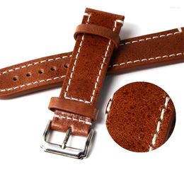 Watch Bands T-AMQ 18 20 Mm Genuine Leather Band Men Wristwatch Strap Pin Buckle Splicing Line Handmade Bracelet Brown Color - 06