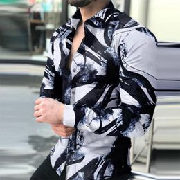 Men's Casual Shirts Spring Fashion Turn-down Collar Buttoned Shirt Mens Streetwear Autumn Pattern Printing Long Sleeve Tops MenMen's