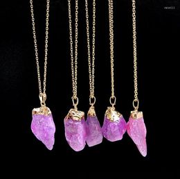 Pendant Necklaces Irregular Rectangle Natural Stone Pink Purple Quartz Gem Necklace Crystal For Women