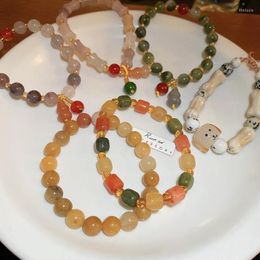 Charm Bracelets U-Magical Statement Colourful Natural Stone Bead Dog Gourd Bracelet For Women Adjustable Asymmetry Jewellery