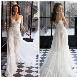 Party Dresses Charming Spaghetti Straps Boho Wedding Dresses Civil Chiffon Beach Bridal Gown 2023 New Bohemian Lace Bride Dress Robe de Mariee T230502