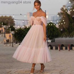 Party Dresses Blush Pink Off the Shoulder Dot Tulle Short Wedding Dress A Line Sweetheart Elegant Tea Length Bride Gown Party Dresses T230502