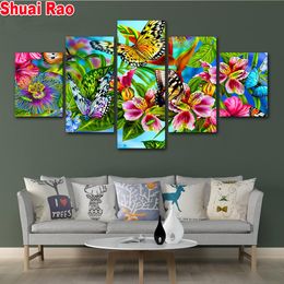 Stitch Butterflies Flowers diamond embroidery MultiPanel painting full round drill 3d cross stitch mosaic diamond painting 5 pieces se