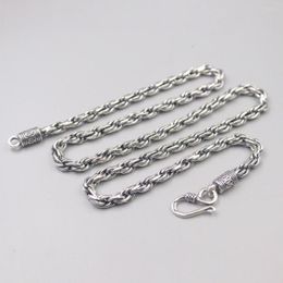 Chains Pure 925 Sterling Silver Necklace Men Women 4mm Carved Pattern Twisted Rope Link Chain 20inch/ 42-43g