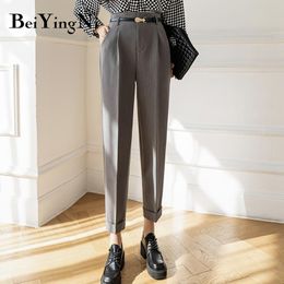 Capris Beiyingni Pants Women Belt 2022 Spring Summer Vintage Pockets Korean Style Harajuku High Waist Harem Pants Office Ladies Trouser