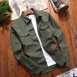 Men's Casual Shirts Dress Cargo Shirt Men 2023 Brand Regular Fit Long Sleeve Button Down Solid Color Turn-neck Plus Size Work