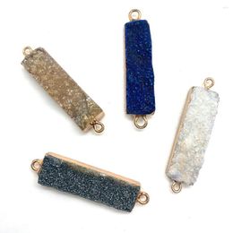 Charms 1pc Rectangular Electroplated Connector Natural Stone Crystal 43x10mm Pendant Diy Jewellery Making Necklace Earrings Accessories