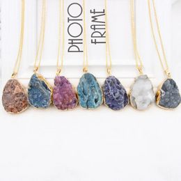 Fashion Irregular Natural Stone Pendant Necklaces Mens Womens Oval Crystal Gold Rough Stone Necklace Jewellery Unisex In Bulk