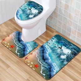 Mats Sea Beach 3D Bath Mat Set Bathroom Rugs 2022 Doormat Carpet EcoFriendly Rugs for Home Decor Bedroom Blanket Toilet Seat Cover