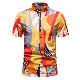 Men's T Shirts Men's Button Casual Shirt Top 3D Digital Printed Round Neck Short Sleeve Fashion Cardigan Blusas