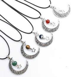 Pendant Necklaces 12Pcs/Lot Natural Crystal Stone Ball Fashion Hollow Star And Crescent Moon Jewellery For Women Teen Girls