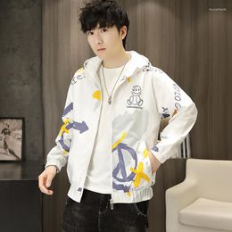 Men's Jackets White Blue Spring And Autumn Teenage Coat Men's Handsome Jacket Printed Hooded Top For Men