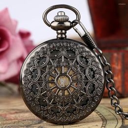 Pocket Watches Retro Black Mechanical Hand Winding Men's Watch Fob Chain Steampunk Hollow Spider Web Design Antique Stylish Clock