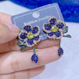 Dangle Earrings ASNORA High Quality Micro Inlaid CZ Ladies Luxury Green Leaf And Blue Flower Drop Dress Dinner Accessories E00015
