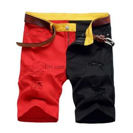 Men's Shorts 2022 Summer New Men's Ripped Short Jeans Streetwear Fashion Red White Yellow Black Patchwork Slim Denim Shorts Brand Clothes T230502
