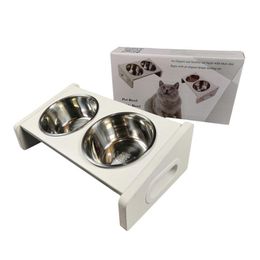 Feeding Double Dog Bowl Protect Cervical Pet Cat Feeding Dish Bowls Stainless Steel Small Dogs Water Feeder Bowl For Pet Food Dispenser