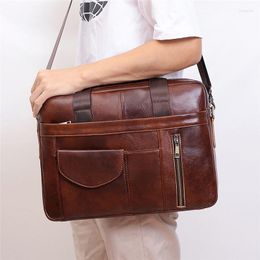 Briefcases Men Handbags Genuine Leather 15.6 Inch Laptop Bags Male Business Travel Messenger Men's Crossbody Shoulder Bag For Man