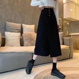 Skirts 2023 Summer High Waist Skinny Open Fork Cowboy Half Skirt Female Long Section Cover Crotch A Black