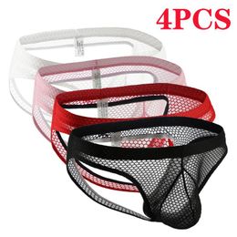 Underpants 4pcs Mesh Underwear Transparent Briefs Short Solid Bulge Pouch Trunks Sexy Gay Jockstraps Thin Breathable Cuecas