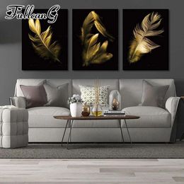Stitch FULLCANG 5d diy diamond embroidery yellow feather diamond painting triptych full square round drill home decoration FC3015