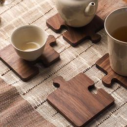 Table Mats Originality 1PC Walnut Wood Log Tea Insulation Pad Wooden Puzzle Plate Mat Coffee