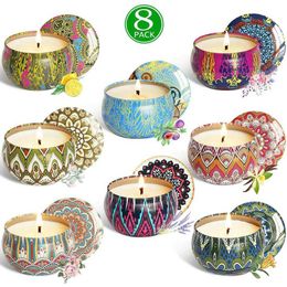 Scented Candle 8PCSSet Portable Scented Candles Rose Lavender Gardenia Tin Candle Travel Gift Wedding Yoga Party Home Decorations Z0418