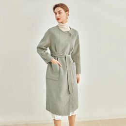 Women's Wool & Blends Handmade Herringbone Double Coat Female Woollen Cloth Long CoatWomen's