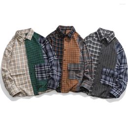 Men's Casual Shirts Fashin Patchwork Shirt Men Flannel Jacket Long Sleeve Button Up Plaid Brushed Soft Outdoor Vintage Hip Hop