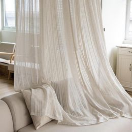Curtain Japanese Style Beige Stripe Thicken Gauze Contracted Bedroom Wave Window Balcony Shading Screen