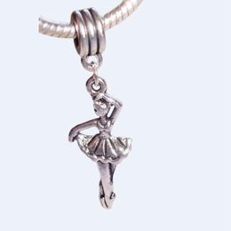 100pcs Antiqued Silver Ballerina Ballet Dancer Dance Dangle Bead for European Charm Bracelets 44 *14 mm