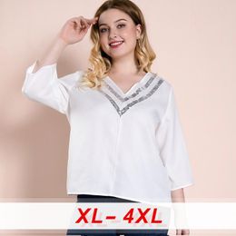 Women's Blouses 2023 Female Thin Tops Sexy V-neck Loose Simple Solid Color Plus Size Office Elegant Sequin Clothing