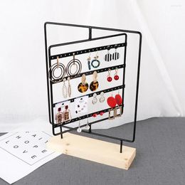 Jewellery Pouches Rotatable Earring Holder Wooden Base Metal Display 76-Hole Stand Hanger