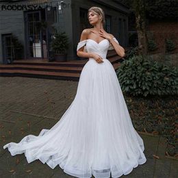 Party Dresses Off Shoulder Glitter Tulle Wedding Dresses Sweetheart Straps Bridal Gowns For Bride Robe De Marie Beach Sweep Train For Women T230502