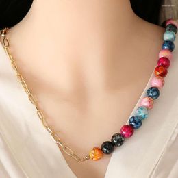 Pendant Necklaces Bohemia Vintage Marble Pattern Colorful Beads Necklace For Women Gold Chain Gothic Chocker Fashion Female Pearl Jewelry