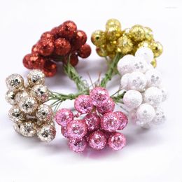 Decorative Flowers 100/200pcs Artificial Flower Fruit Stamens Cherry Mini Glitter Berries For Wedding Party DIY Gift Box Decorations Wreath