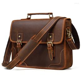 Briefcases Luxury Retro Leather Handbag Men's Cowhide Business Briefcase Natural Shoulder Messenger Bag