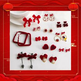 Stud Earrings 2023 Year Of The Tiger S925 Silver Needle Temperament Chinese Red Love Bow Ear Female Wholesale Sale