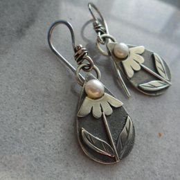 Dangle Earrings & Chandelier Ancient Inlaid Pearl Leaf Teardrop Earring Vintage Boho Ethnic Style Engagement Wedding Jewelry Statement Drop