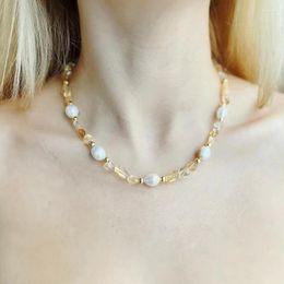 Choker Natural Irregular Citrine Stone Beaded Necklace Handmade Oval Pearl Mixed Banquet Tourism Charm Jewellery Accessories