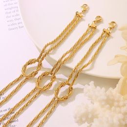 Link Bracelets Chain Double Knotting Bracelet Woman Jewellery Fashion Titanium Steel 18K Gold Plated Cuff-link AccessoriesLink